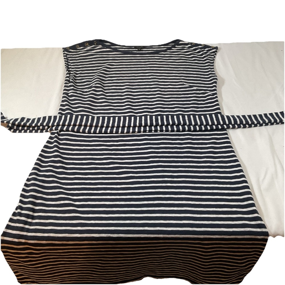 Talbots Sleeveless Cotton Striped Button Shoulder Accents Short w/Tie Sz L J97